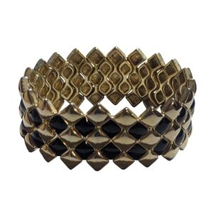 Z27 Stunning Vintage Napier Black And Gold Toned Metal Stretch Bracelet